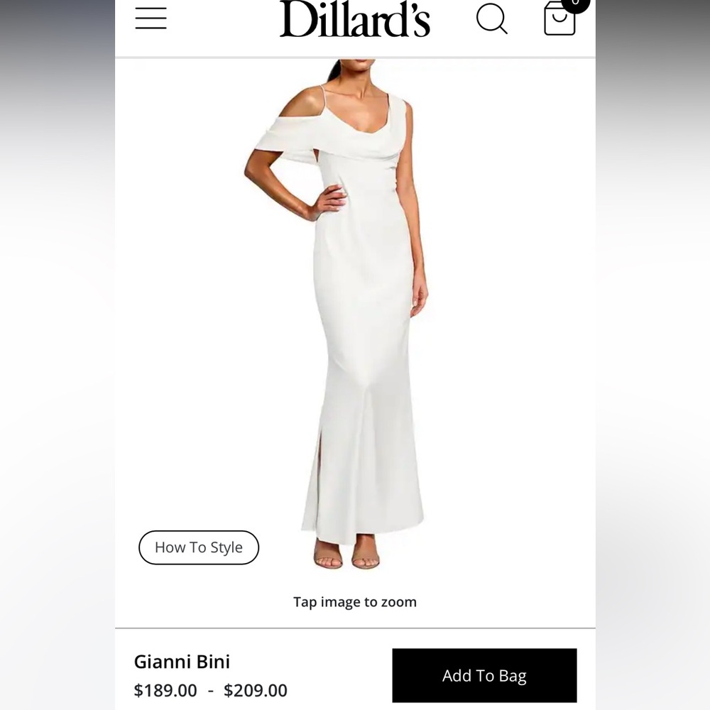 Gianni Bini Maeve Satin Asymmetrical Neck A-Line White Dress